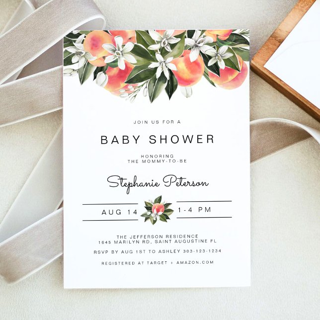 SAVANNAH Watercolor Peach Baby Shower Invitation (Creator Uploaded)