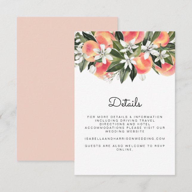 Savannah - Watercolor Peach White Floral Enclosure Invitation (Front/Back)