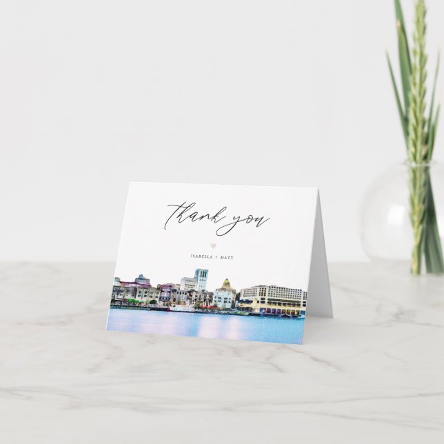 SAVANNAH Watercolor Skyline Destination Thank You Card (Front)