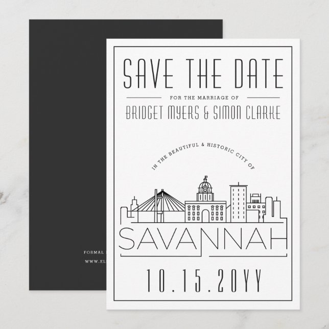 Savannah Wedding | Stylized Skyline Save the Date Invitation (Front/Back)