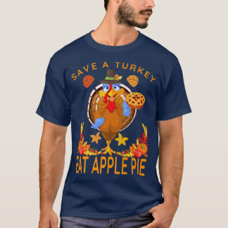 Save A Funny Turkey Pilgrim Eat Pizza Adult Vegan  T-Shirt