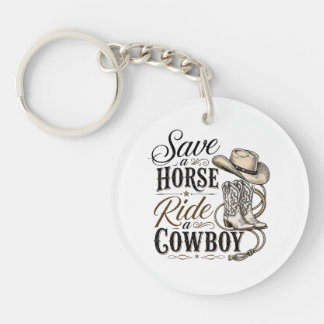 save a horse ride a cowboy keychain