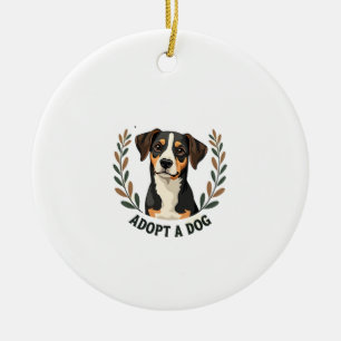 Save A Life Adopt a Dog Vintage Rescue Dog Illustr Ceramic Ornament