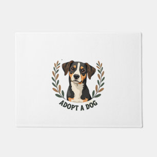 Save A Life Adopt a Dog Vintage Rescue Dog Illustr Doormat