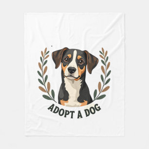 Save A Life Adopt a Dog Vintage Rescue Dog Illustr Fleece Blanket