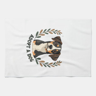 Save A Life Adopt a Dog Vintage Rescue Dog Illustr Kitchen Towel