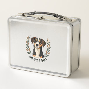 Save A Life Adopt a Dog Vintage Rescue Dog Illustr Metal Lunch Box