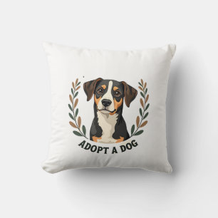 Save A Life Adopt a Dog Vintage Rescue Dog Illustr Throw Pillow