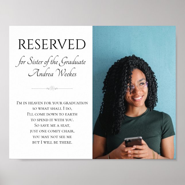 Save A Seat Sister of Graduate Photo Memorial Poster (Front)