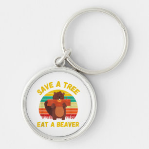 Save a Tree Eat a Beaver Funny Beaver Pun Adult Hu Keychain