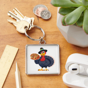 Save A Turkey Eat Pizza Funny Happy Thanksgiving Keychain