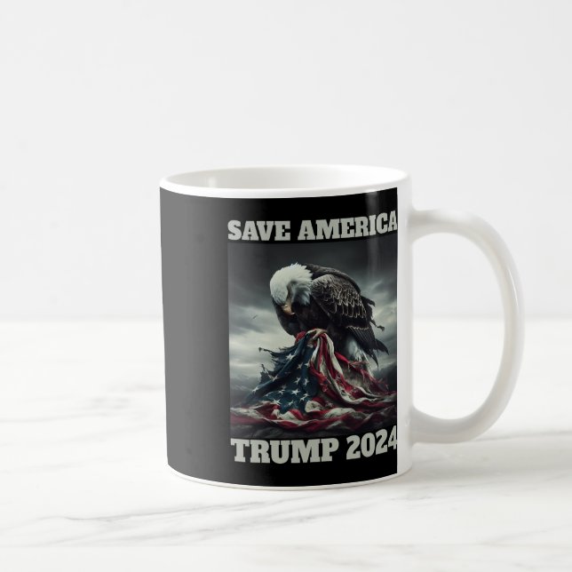 Save America Sad Eagle American Flag Never Surrend Coffee Mug (Right)