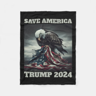 Save America Sad Eagle American Flag Never Surrend Fleece Blanket