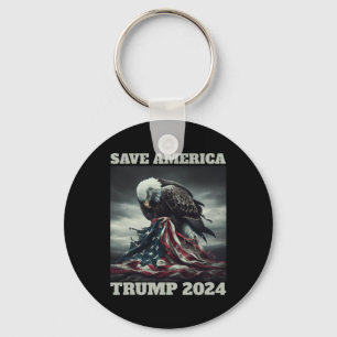 Save America Sad Eagle American Flag Never Surrend Keychain