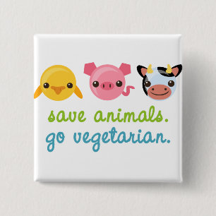 Save Animals Go Vegetarian 2 Inch Square Button
