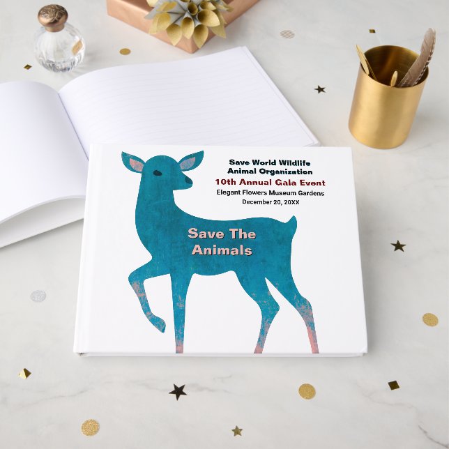 Save Animals Wildlife Pets Event Personalize Guest Book (Front Open)