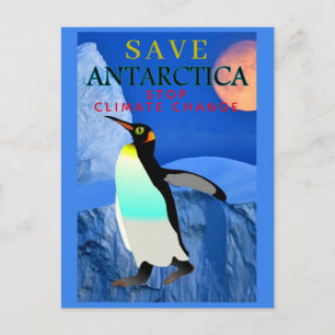 Save Antarctica Emperor Penguin Full Moon Glacier Postcard