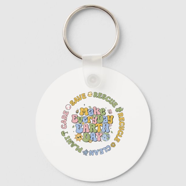 Save Bees Rescue Animals Recycle Care Every Day Ea Keychain (Front)