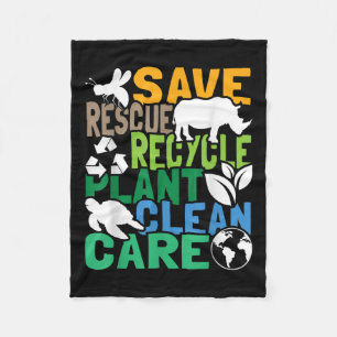 Save Bees Rescue Animals Recycle Plastic - Earth D Fleece Blanket