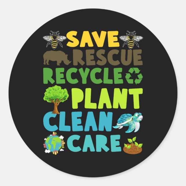 Save Bees Rescue Animals Recycle Plastic Earth Day Classic Round Sticker (Front)