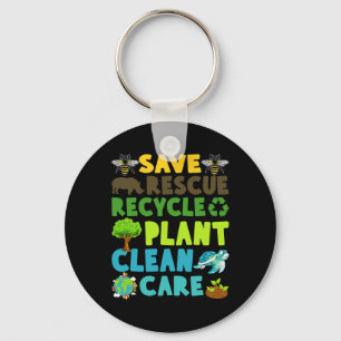 Save Bees Rescue Animals Recycle Plastic Earth Day Keychain