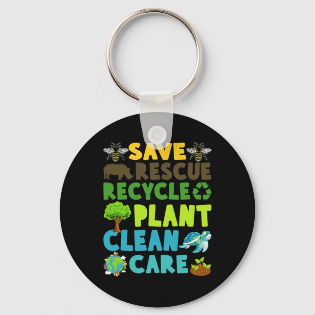 Save Bees Rescue Animals Recycle Plastic Earth Day Keychain (Front)