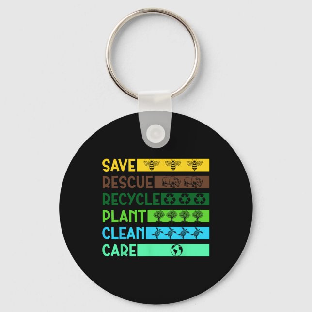 Save Bees Rescue Animals Recycle Plastic Earth Day Keychain (Front)