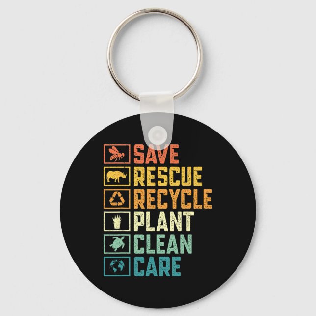 Save Bees Rescue Animals Recycle Plastic Earth Day Keychain (Front)
