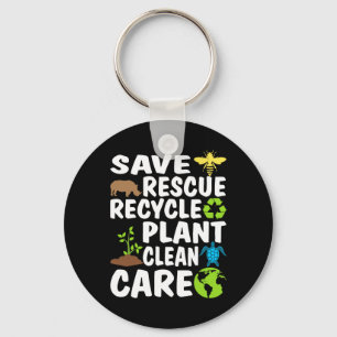 Save Bees Rescue Animals Recycle Plastic Earth Day Keychain