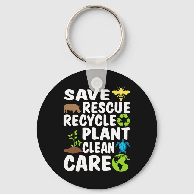Save Bees Rescue Animals Recycle Plastic Earth Day Keychain (Front)