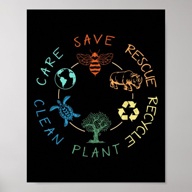 Save Bees Rescue Animals Recycle Plastic Earth Day Poster (Front)