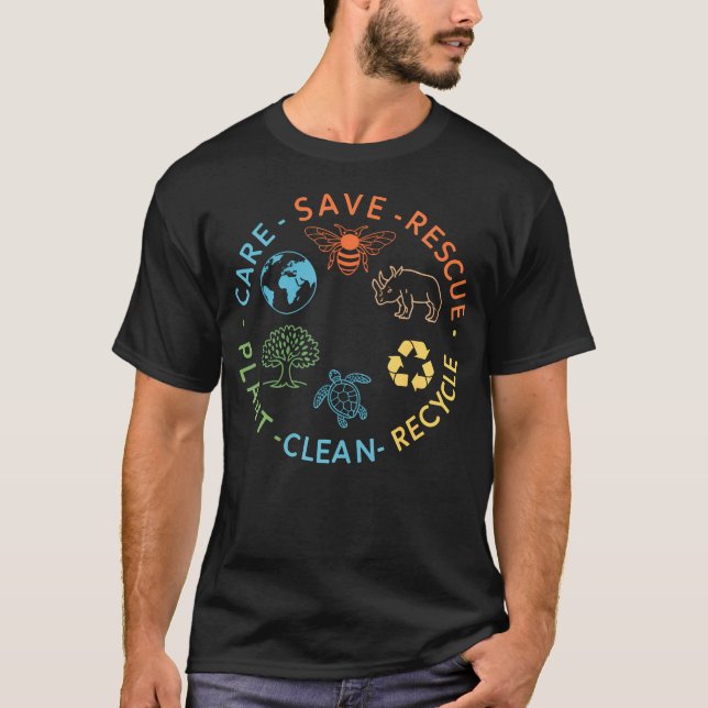 Save Bees Rescue Animals Recycle Plastic Earth T-Shirt (Front)