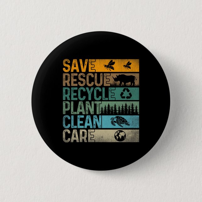 Save Bees Rescue Animals Recycle Plastics Fun Eart 2 Inch Round Button (Front)