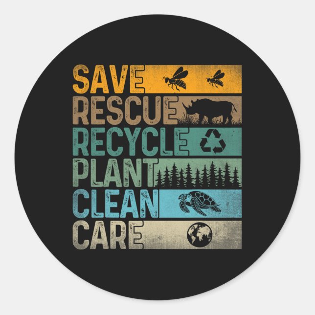 Save Bees Rescue Animals Recycle Plastics Fun Eart Classic Round Sticker (Front)