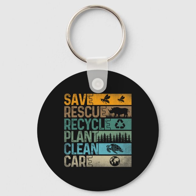 Save Bees Rescue Animals Recycle Plastics Fun Eart Keychain (Front)