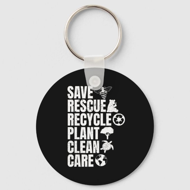 Save Bees Rescue Animals Recycle Plastict Earth Da Keychain (Front)