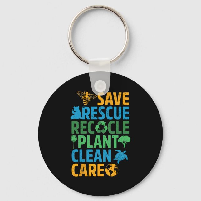 Save Bees Rescue Animals Recycle Plastict Earth Da Keychain (Front)