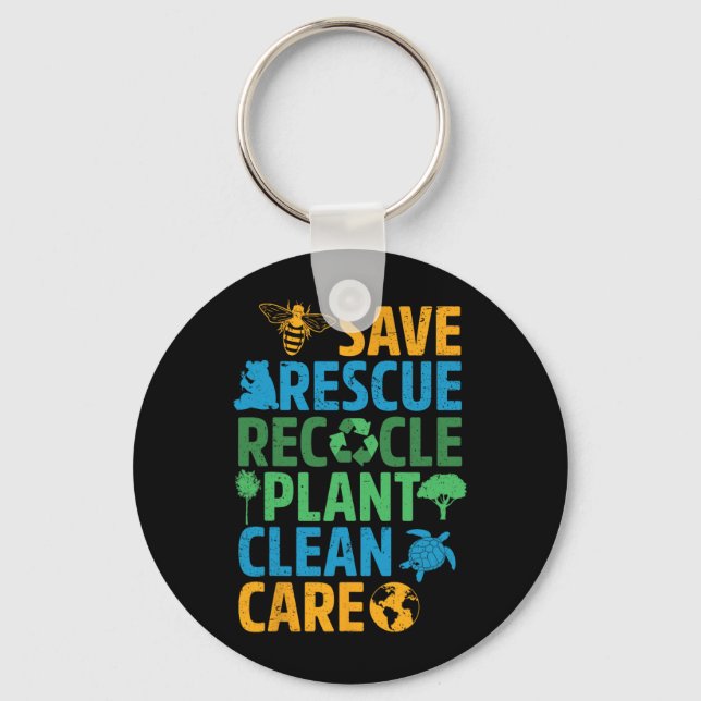 Save Bees Rescue Animals Recycle Plastict Earth Da Keychain (Front)