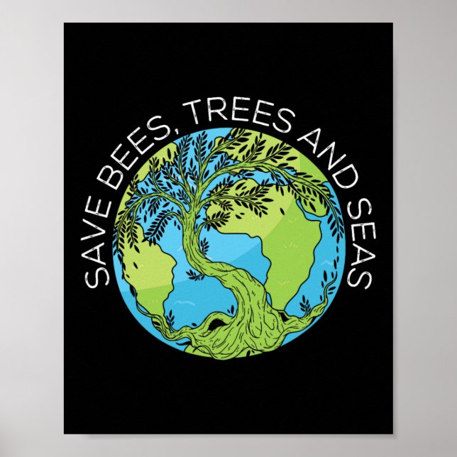 Save Bees Trees And Seas Climate Change  Poster (Front)