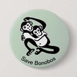 Save BONOBOS- -Endangered animal graphic - Green 3 Inch Round Button