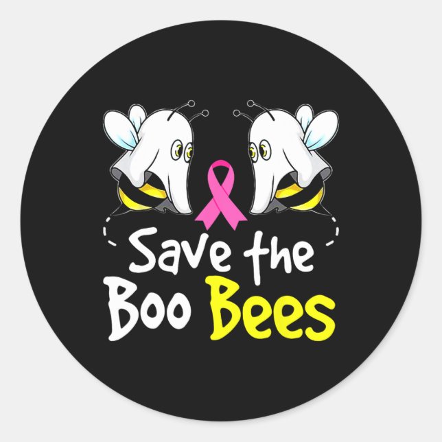 Save Boo Bees Fun Breast Cancer Awareness Hallowee Classic Round Sticker (Front)