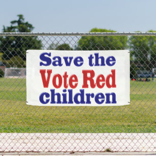 Save children Vote Red with red blue text Banner