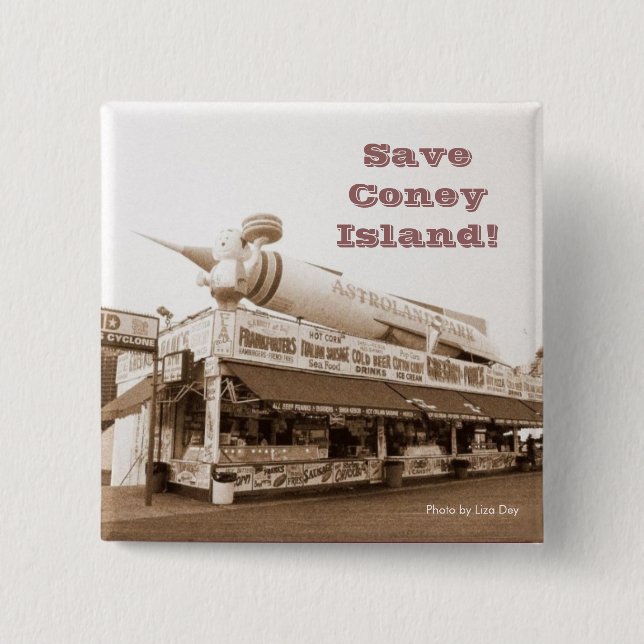 Save Coney Island! Square Button (Sepia) (Front)