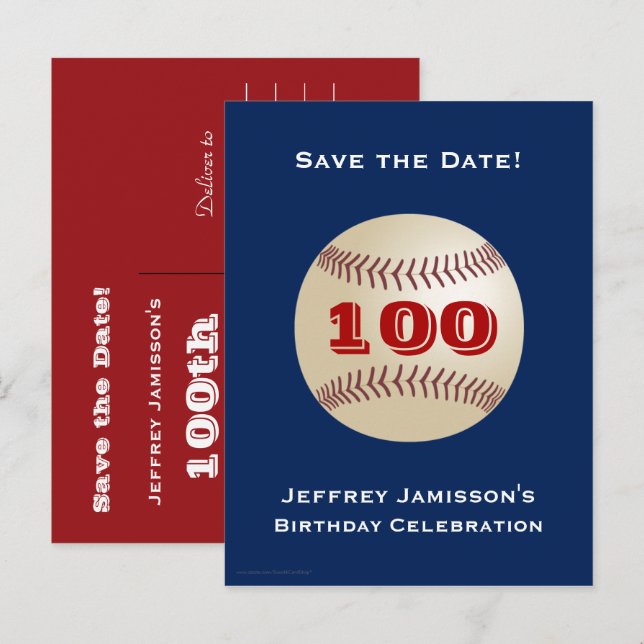 Save Date 100th Birthday Party Baseball Invitation (Front/Back)
