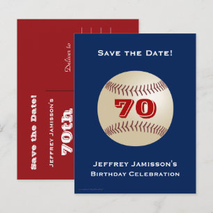 Save Date 70th Birthday Party Baseball Announcement Postcard