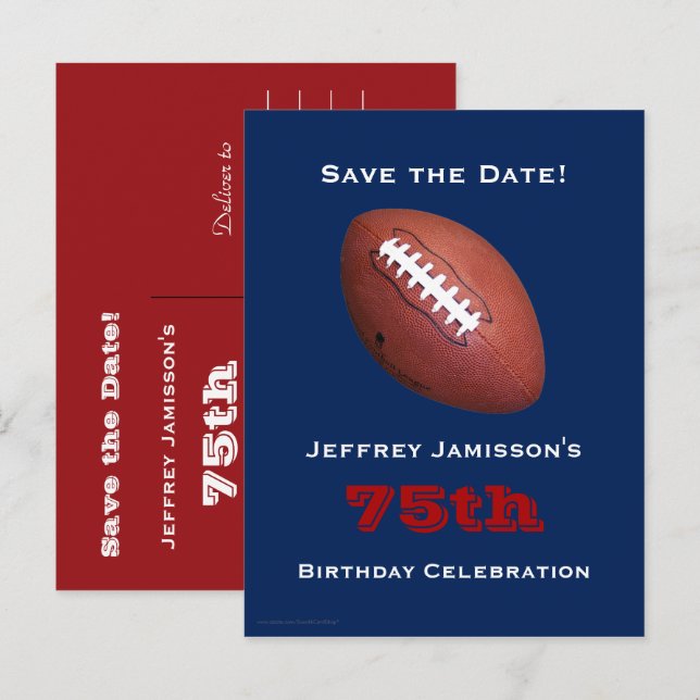 Save Date 75th Birthday Party Football Invitation (Front/Back)