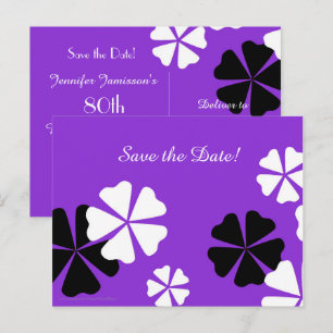 Save Date 80th Birthday Party Purple Minimalist Announcement Postcard