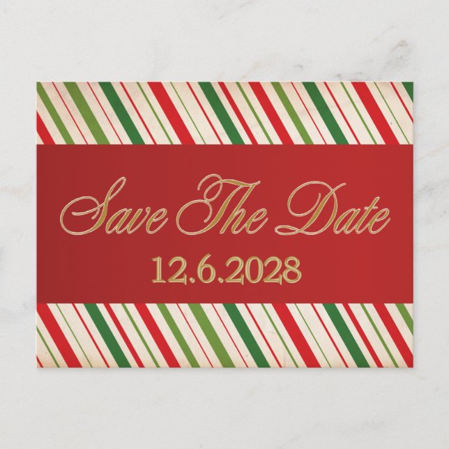 Save Date Candy Cane Red ribbon Corporate Holiday  (Front)