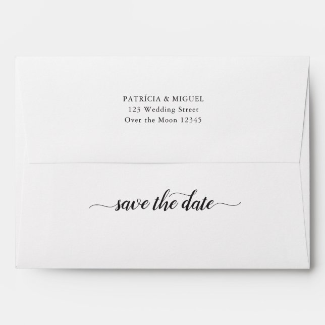 Save Date Pre Printed Return Address Chic Script Envelope (Back (Top Flap))