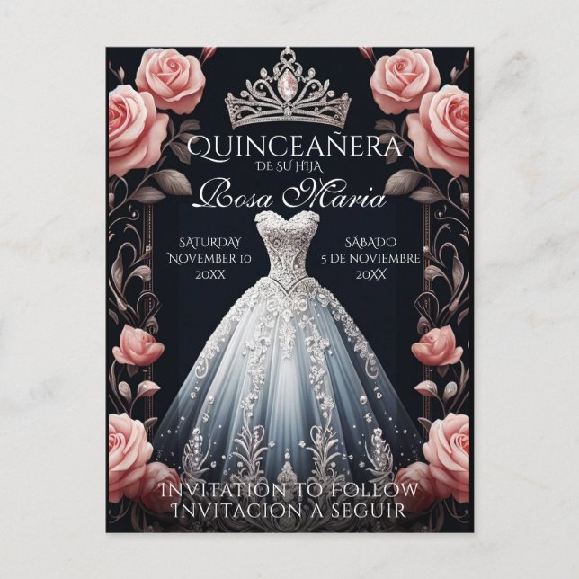 Save Date/ Reserva Spanish Quinceañera Rosas Announcement Postcard (Front)